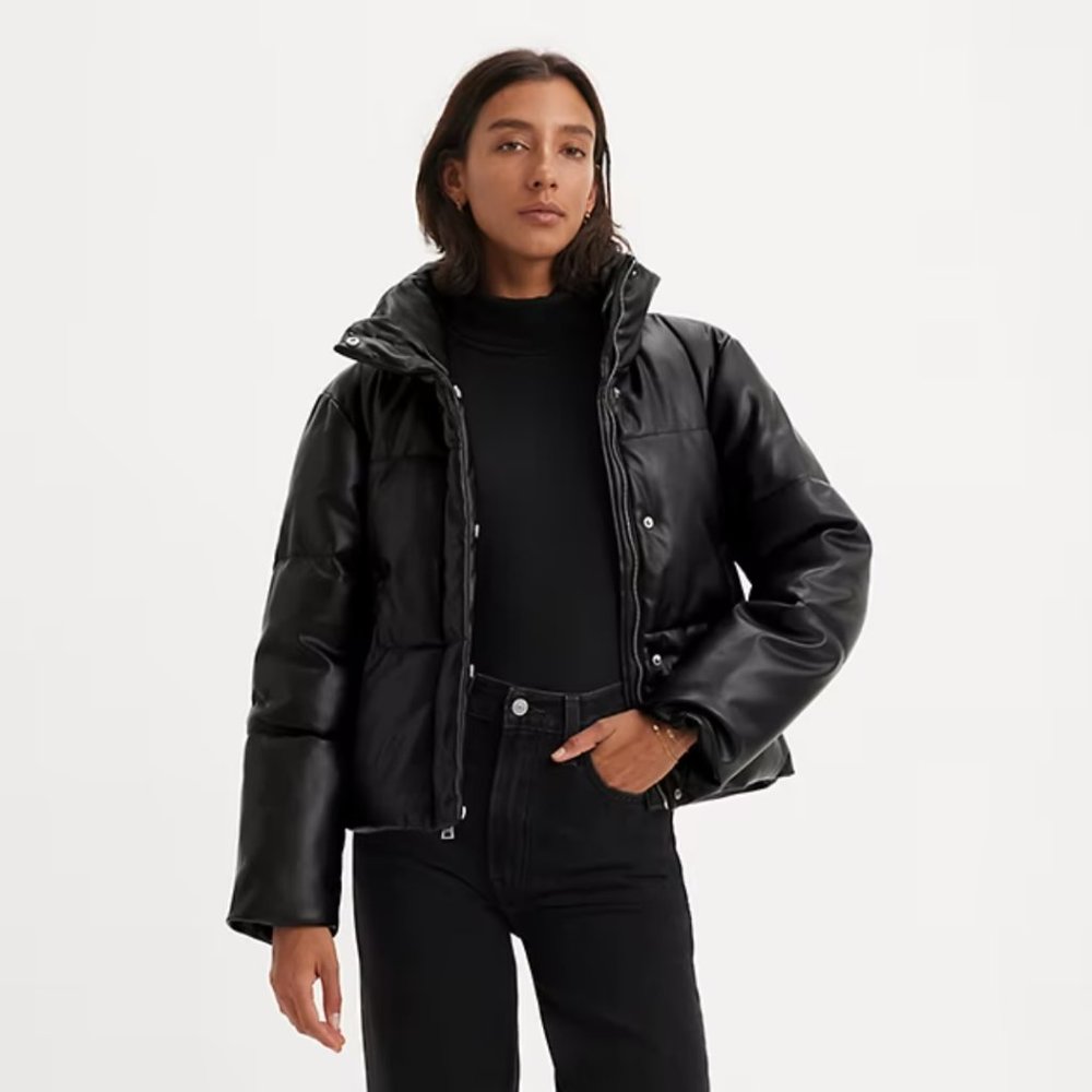 Levi's Faux Leather Puffer Jacket (XS, Black)